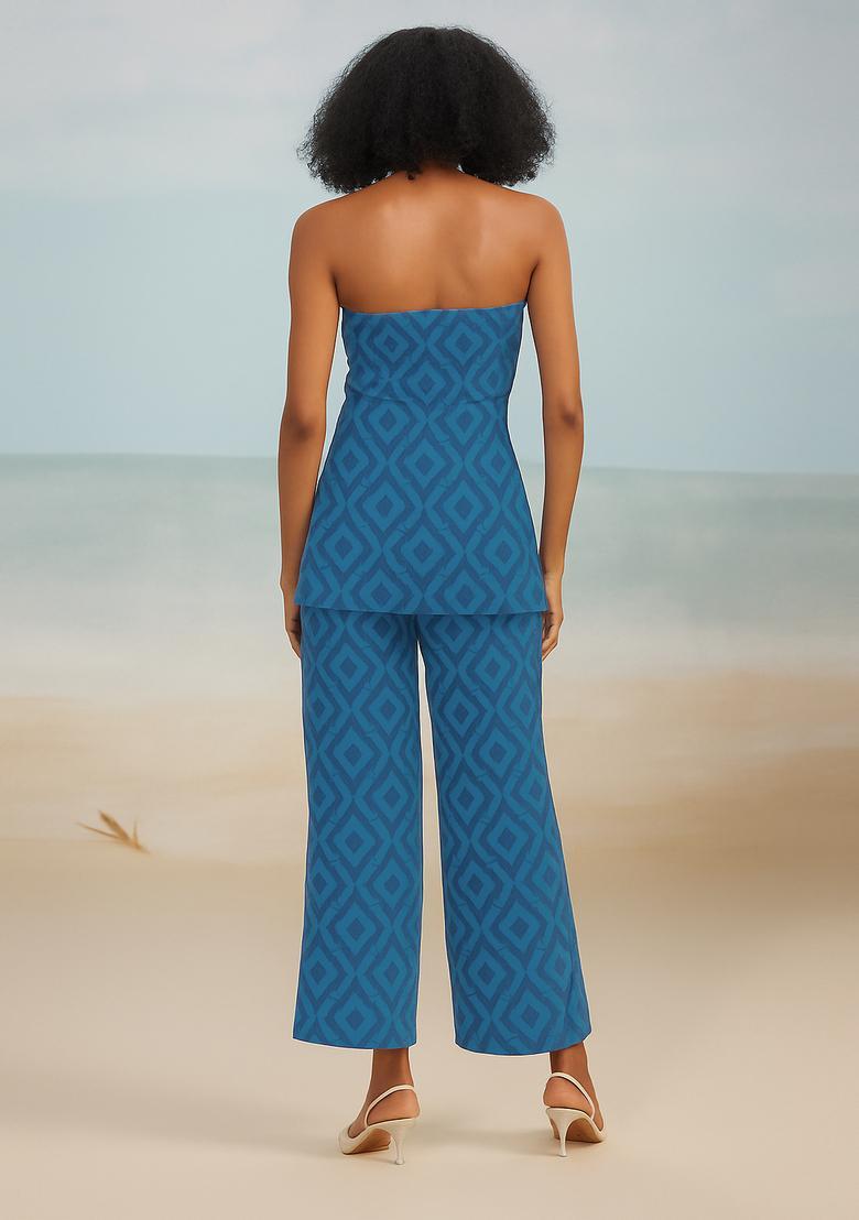 Blue Printed Cotton Linen Co-Ord Set - Indya