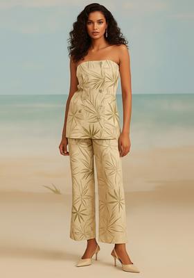 White Printed Cotton Linen Co-Ord Set