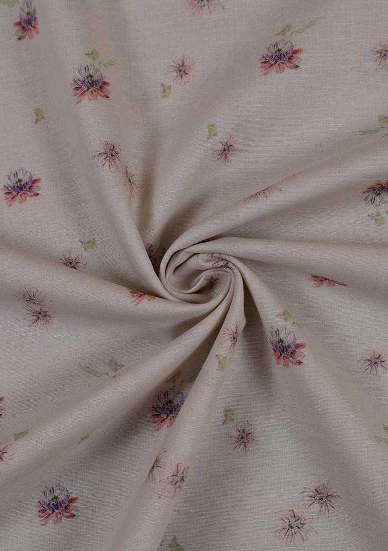 White Printed Cotton Linen Crop Top And Skirt Set - Indya