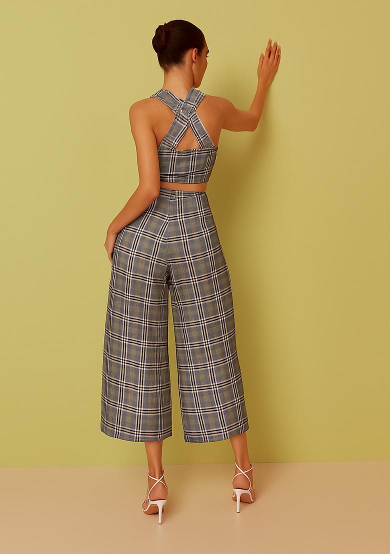 Grey Striped Linen Co-Ord Set - Indya