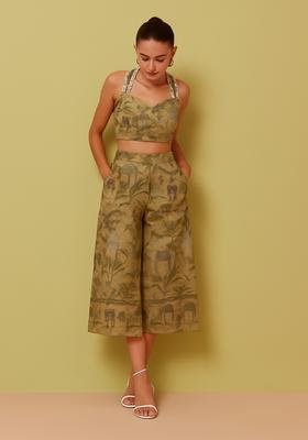 Yellow Printed Cotton Linen Co-Ord Set