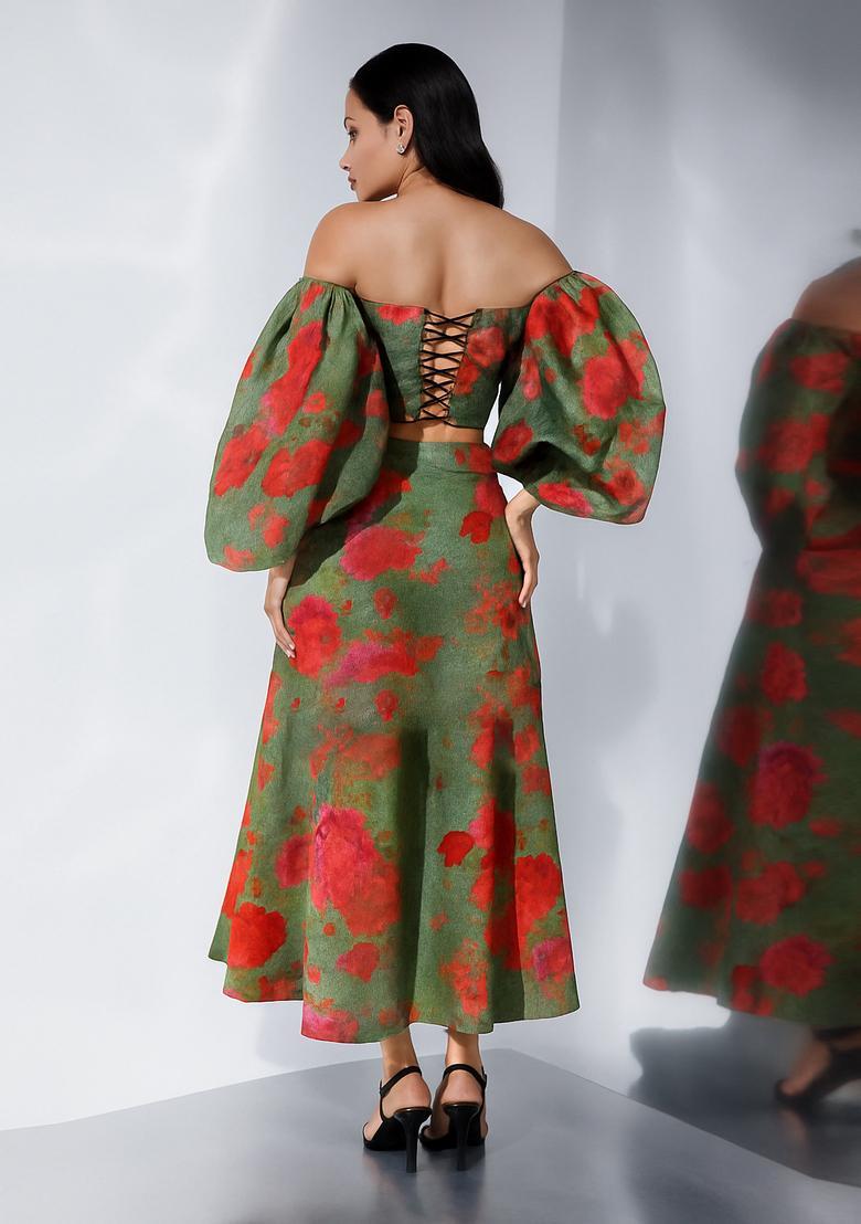 Green And Pink Printed Cotton Co-Ord Set - Indya