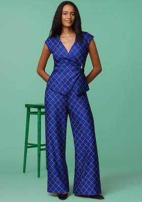 Royal Blue Embroidered Brocade Co-Ord Set