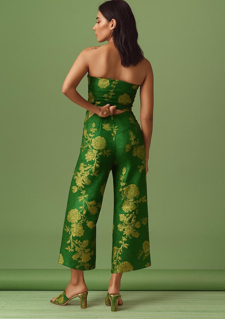 Green Embroidered Brocade Co-Ord Set - Indya