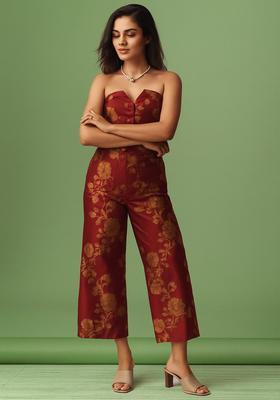 Maroon Embroidered Brocade Co-Ord Set