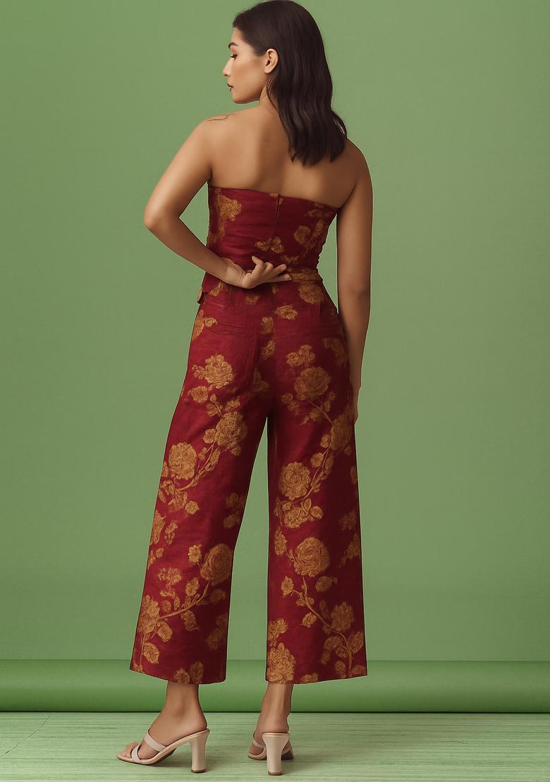 Maroon Embroidered Brocade Co-Ord Set - Indya