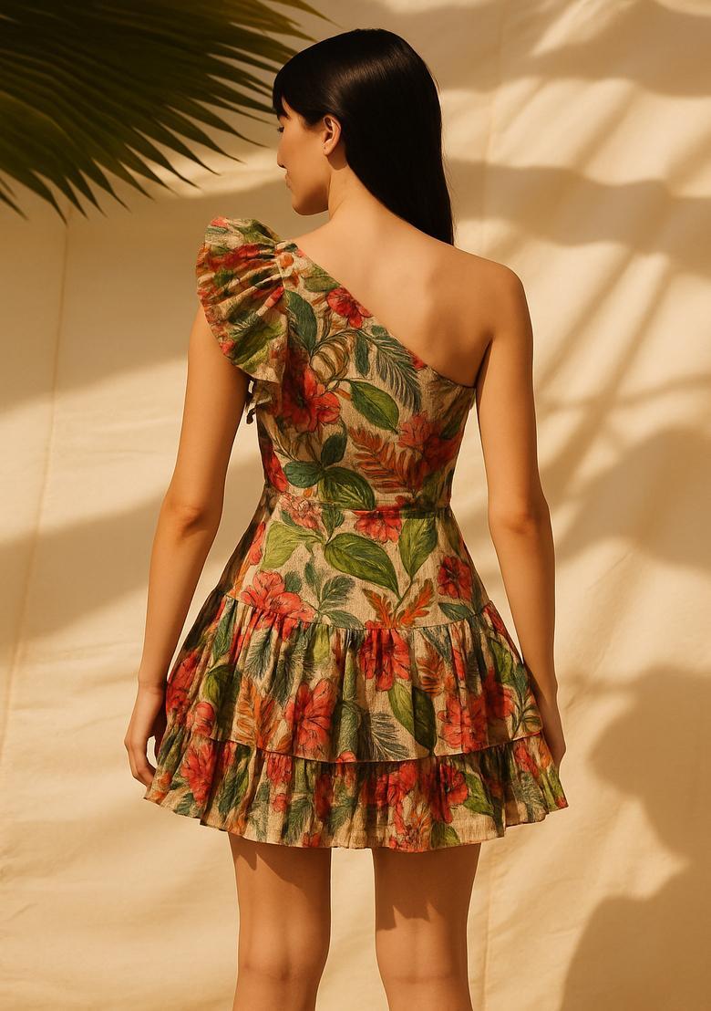 Multicolor Poplin Printed Dress - Indya