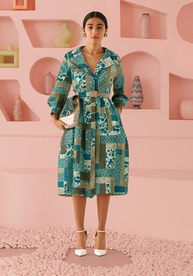 Blue Cotton Abstract Printed Dress