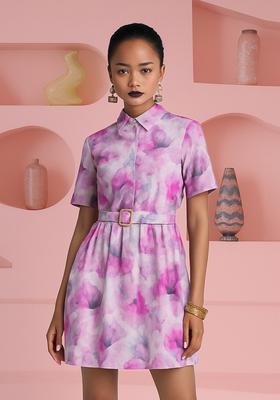 Purple Cotton Floral Printed Dress