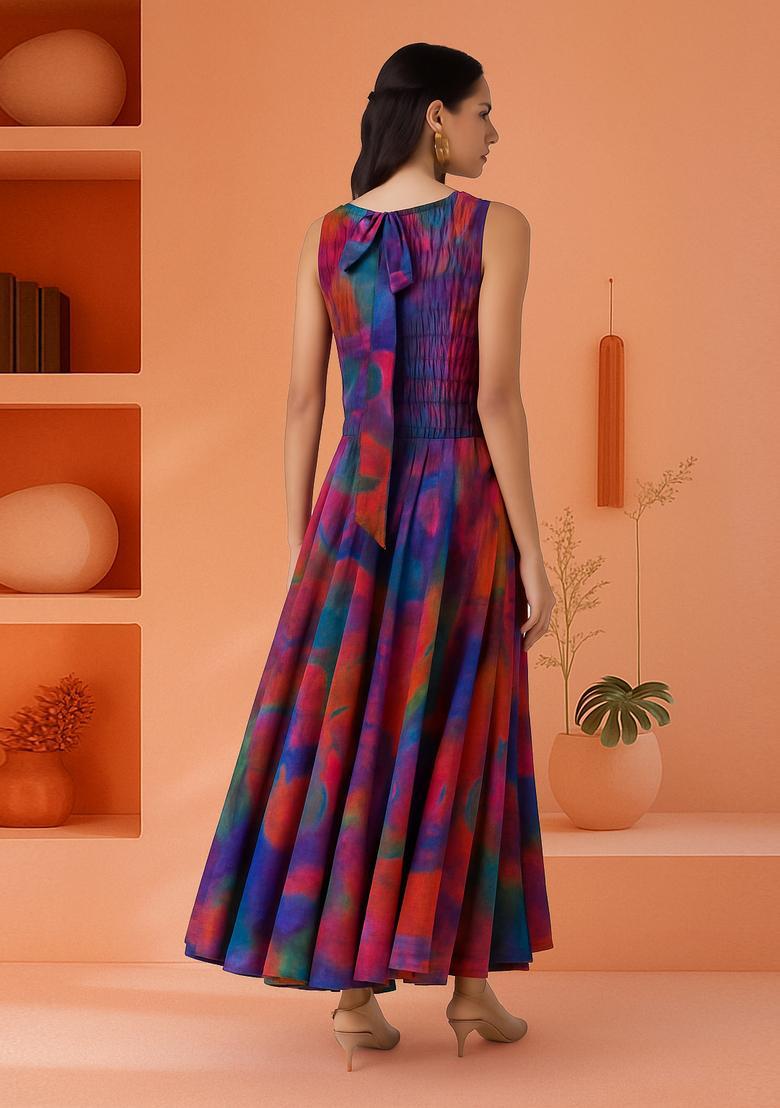 Multicolor Color Abstract Printed Dress - Indya