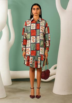 Multicolor Cotton Satin Floral Printed Dress