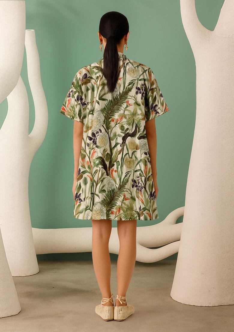 Multicolor Cotton Floral Printed Dress - Indya