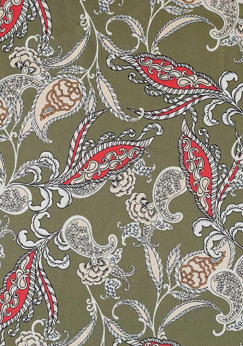 Green Cotton Floral Printed Dress - Indya