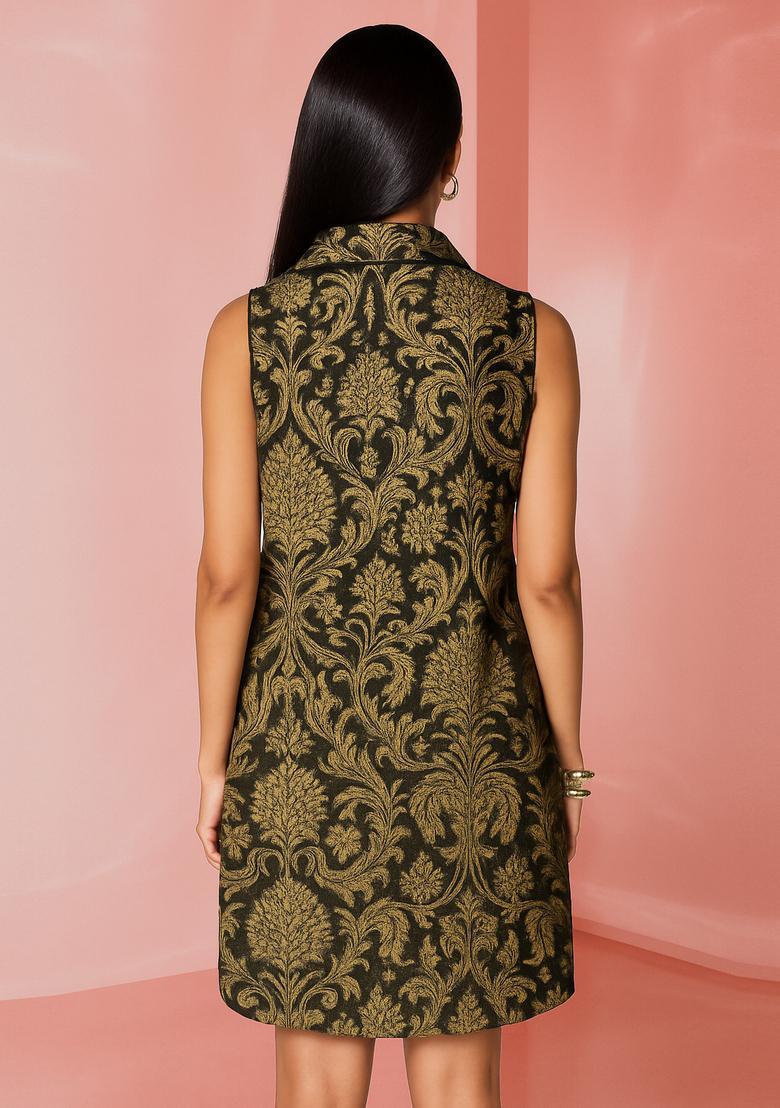 Black Brocade Dress - Indya