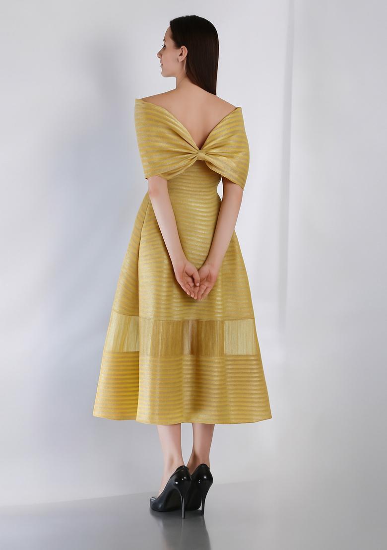 Beige Brocade Dress - Indya