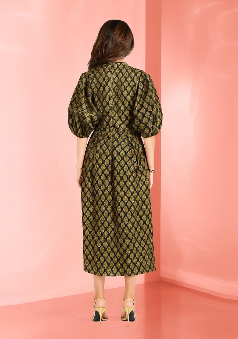 Black Brocade Dress - Indya