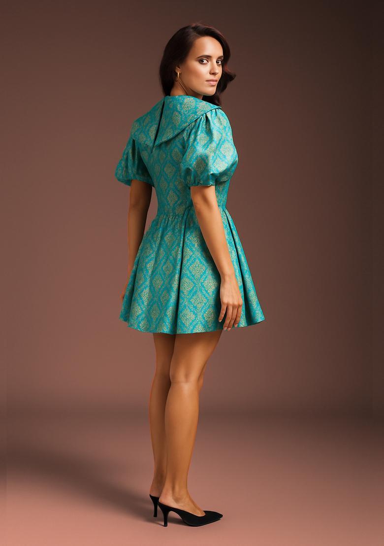 Sky Blue Brocade Dress - Indya