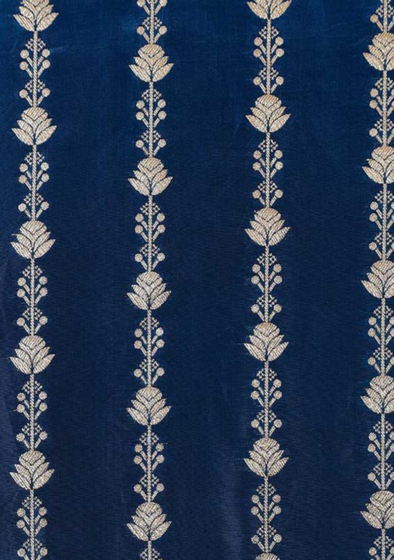 Navy Blue Brocade Dress - Indya
