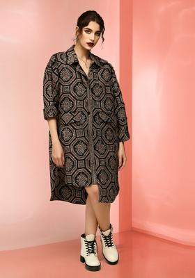 Black Abstract Print Cotton Dress