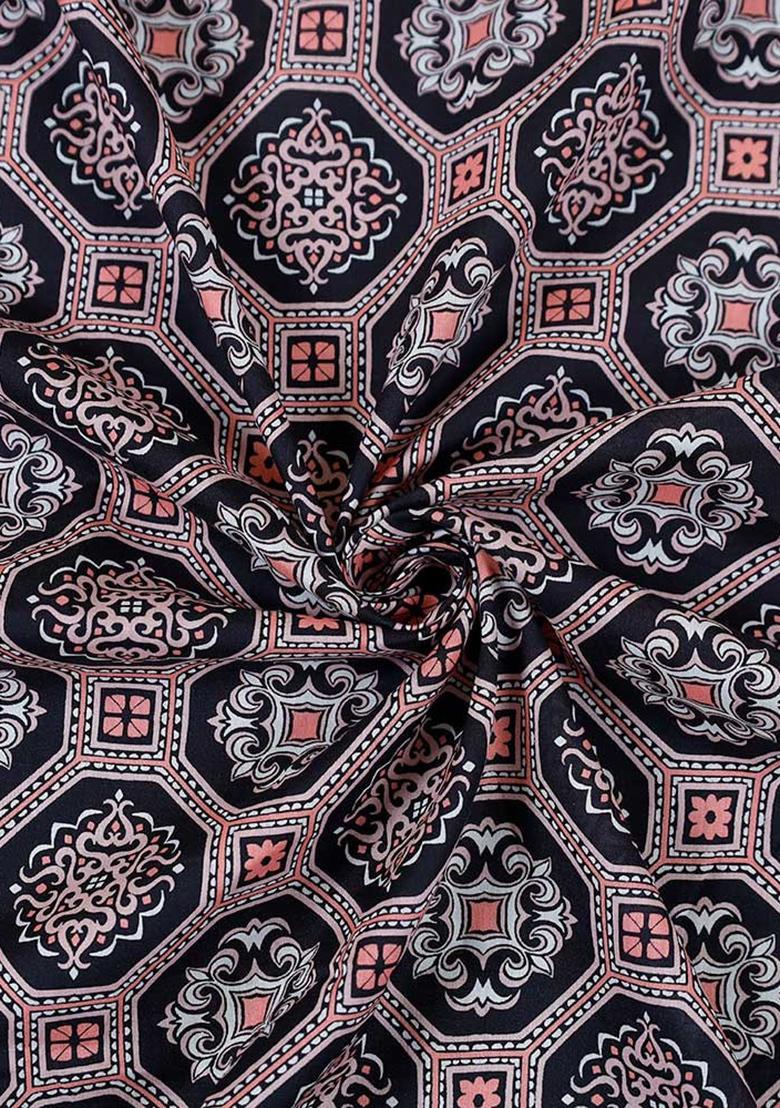 Black Abstract Print Cotton Dress - Indya