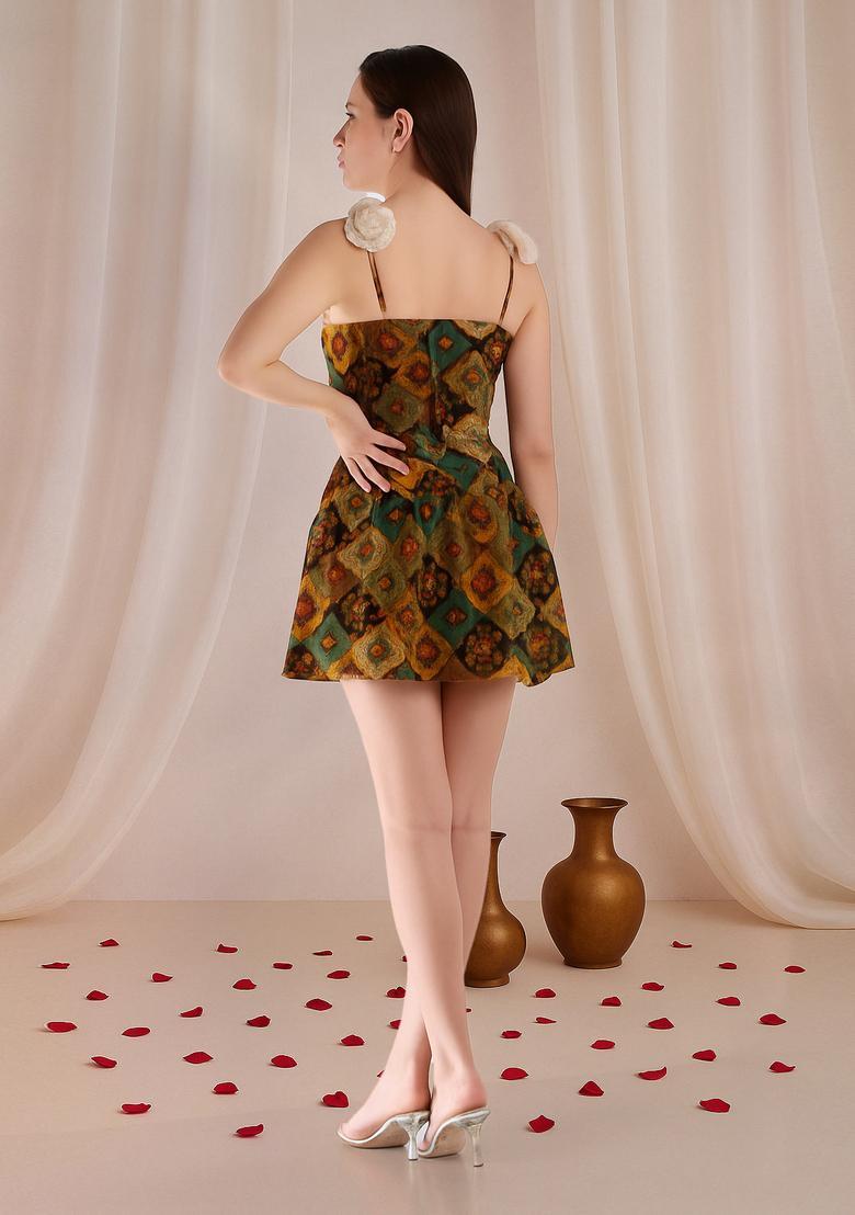 Multi Color Abstract Print Cotton Dress - Indya