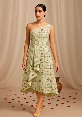 Green Abstract Print Cotton Dress
