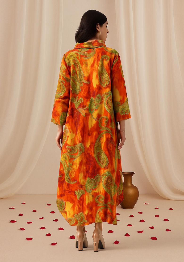 Multi Color Abstract Print Cotton Dress - Indya