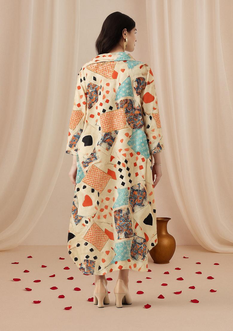 Multi Color Abstract Print Cotton Dress - Indya