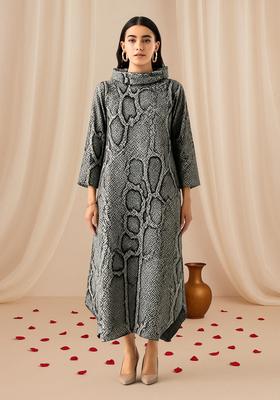 Grey Abstract Print Cotton Dress