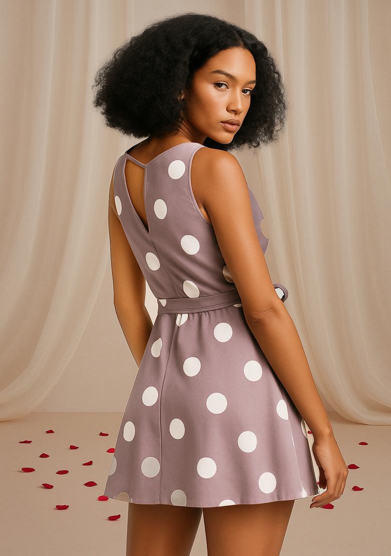 Pink Polka Dot Print Cotton Dress - Indya