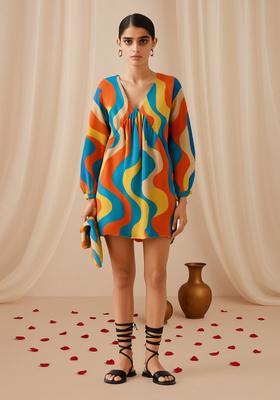 Multi Color Abstract Print Cotton Dress