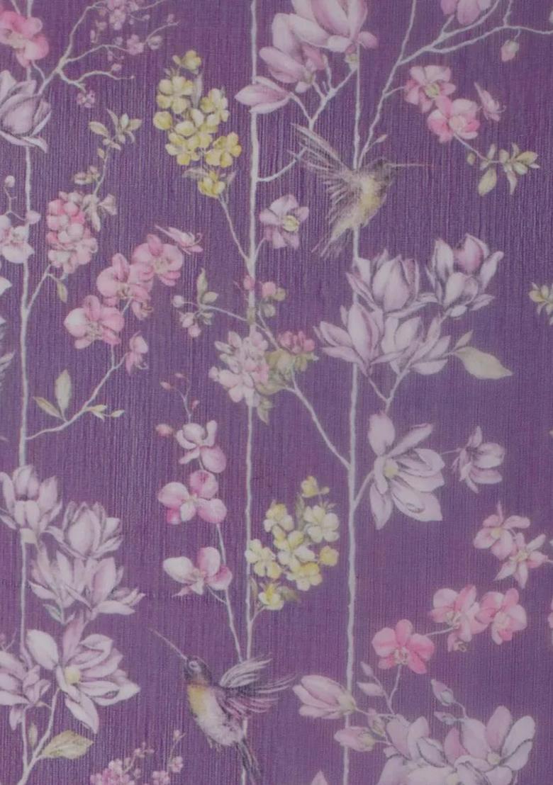 Purple Floral Print Chiffon Fusion Set - Indya