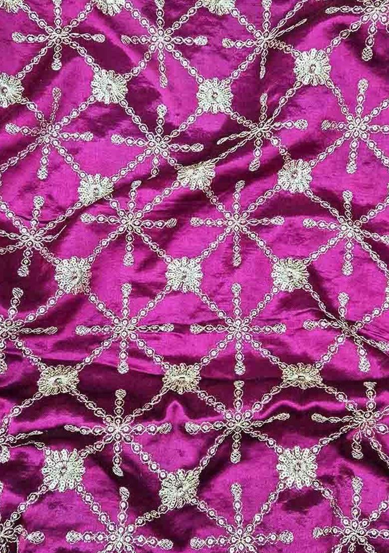 Wine Emroidered Silk Blend Fusion Set - Indya