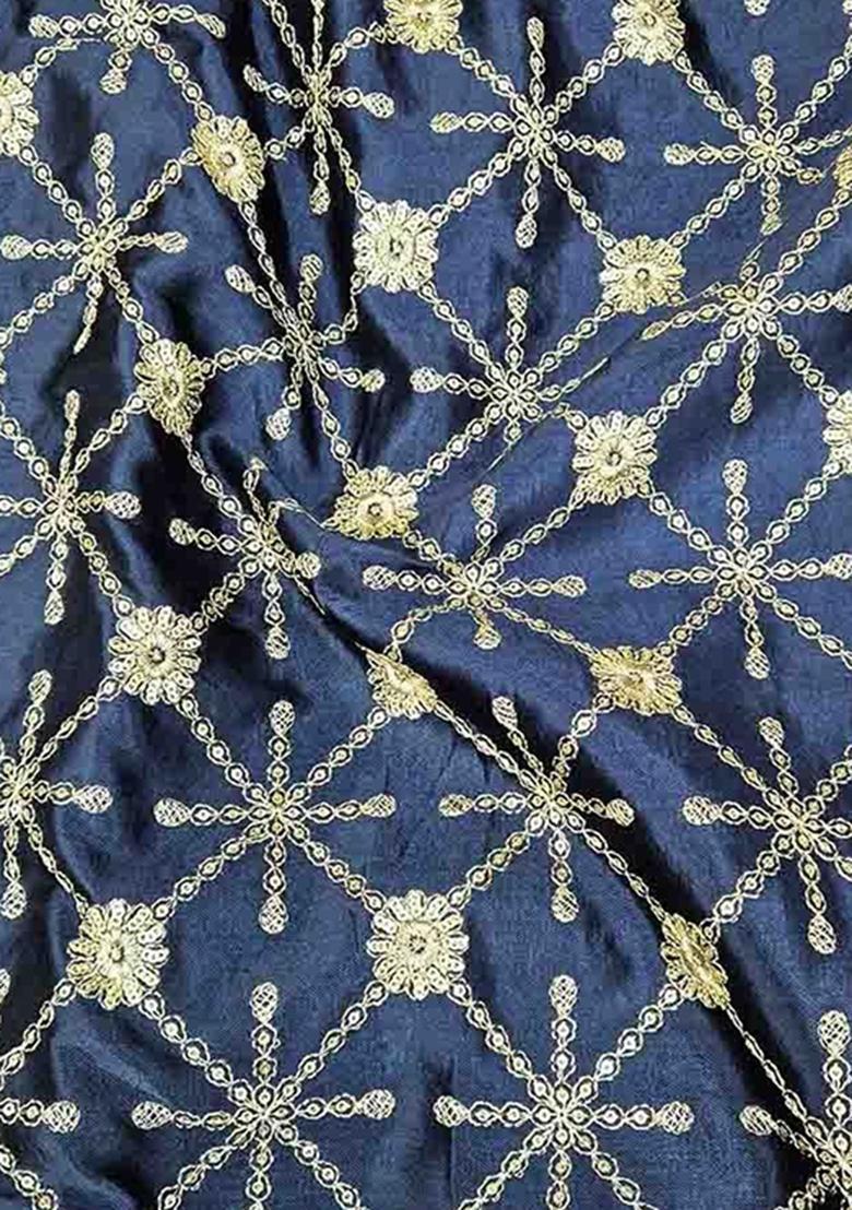 Black Emroidered Silk Blend Fusion Set - Indya