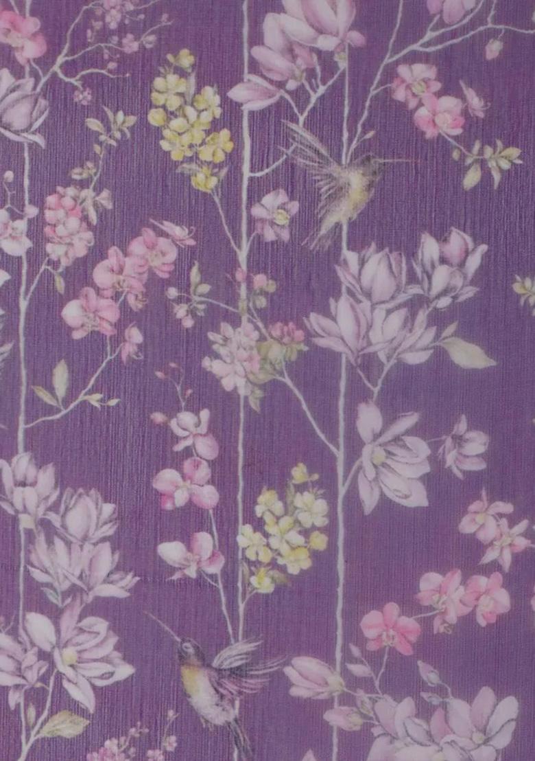 Purple Floral Print Chiffon Lehenga Set - Indya