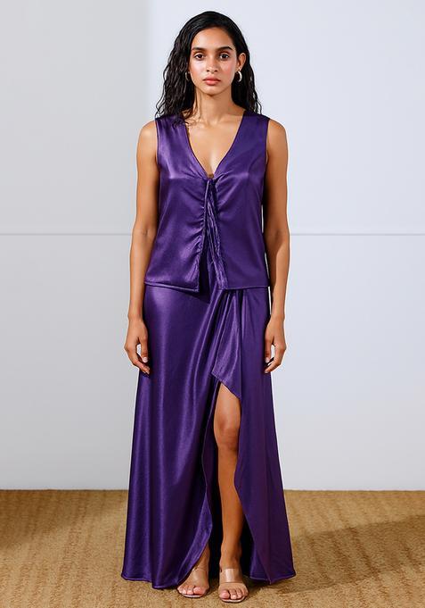 Purple Foil Print Satin Fusion Set