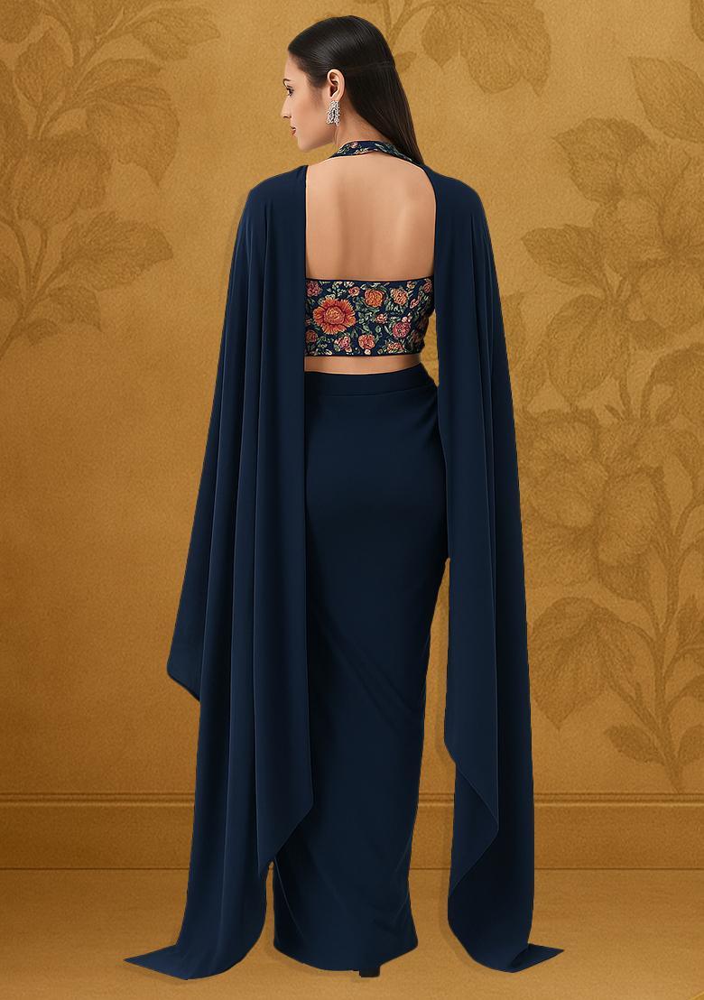 Black Floral Print Viscose Fusion Set - Indya