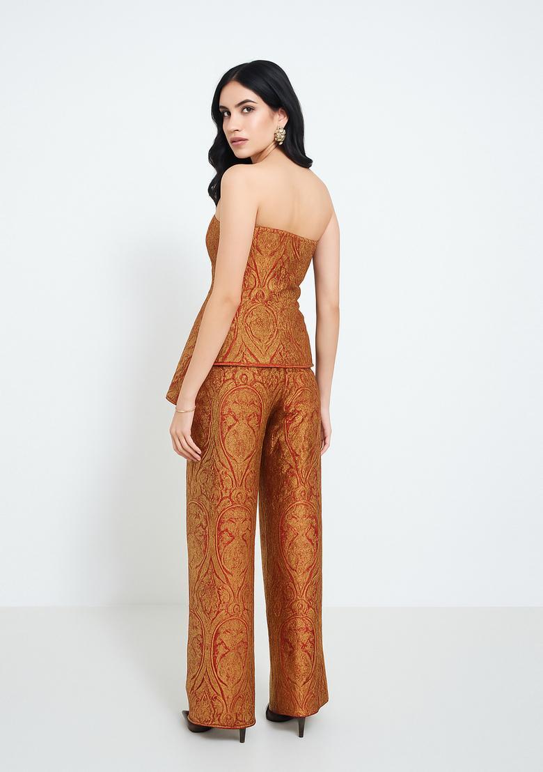 Brown And Gold Brocade Co-Ord Set - Indya