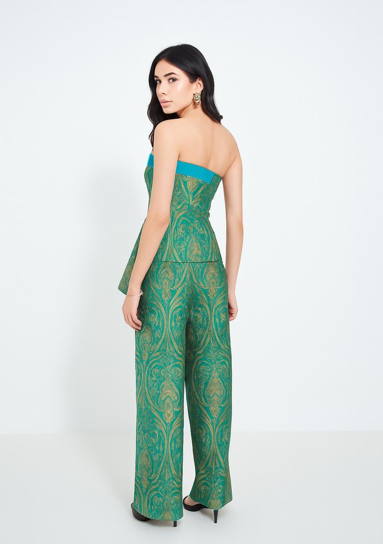 Teal Green Brocade Co-Ord Set - Indya