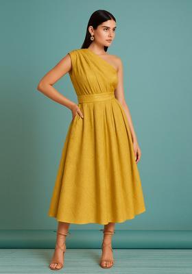 Yellow Georgette Textured Dress