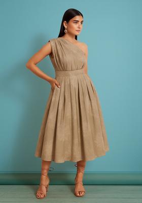 Caramel Brown Georgette Textured Dress