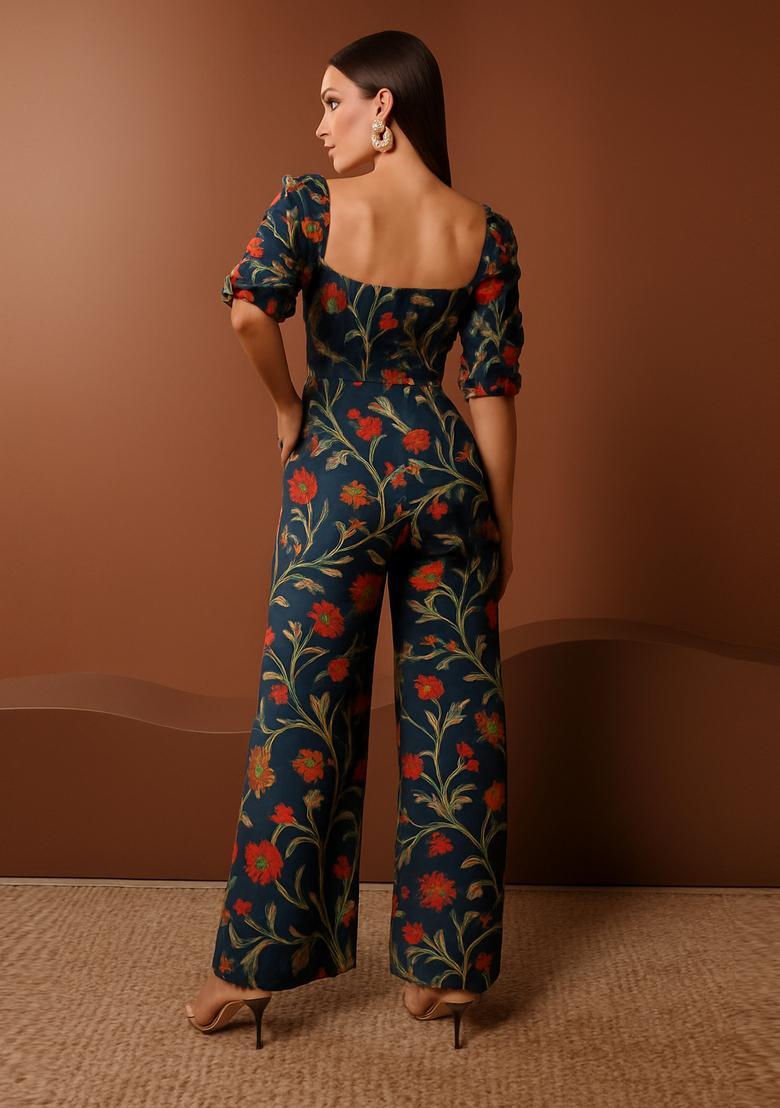 Blue Floral Print Georgette Co-Ord Set - Indya