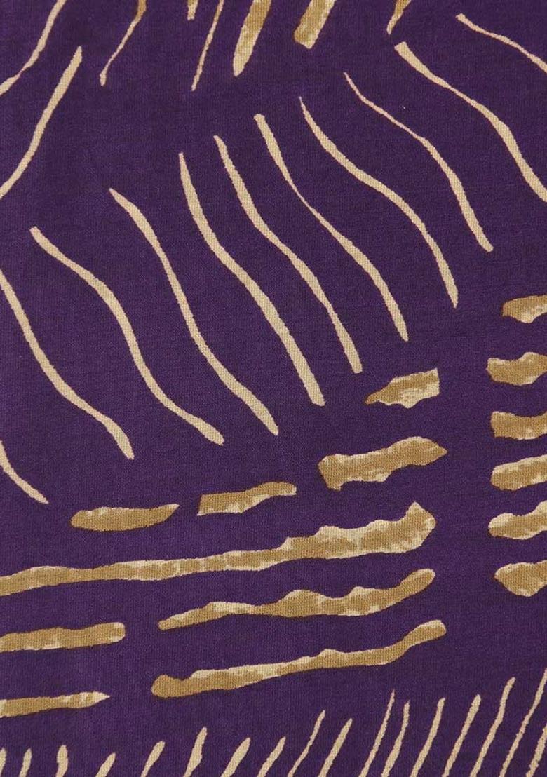 Purple Printed Chanderi Pre Draped Saree Set - Indya