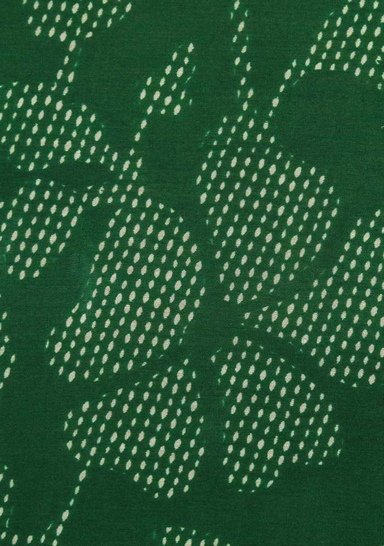 Green Printed Chanderi Pre Draped Saree Set - Indya