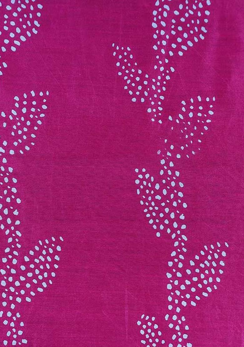 Pink Printed Chanderi Pre Draped Saree Set - Indya