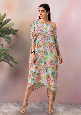 Pastel Blue Floral Print Chinon Fusion Set