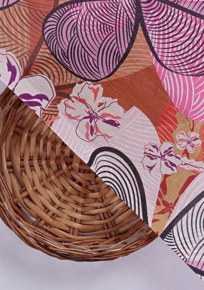 Brown And Pink Floral Print Chinon Fusion Set - Indya