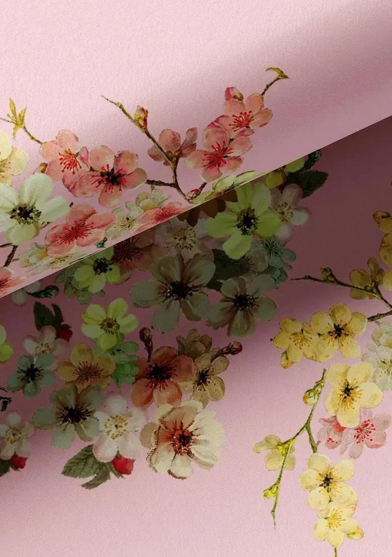 Pastel Pink Satin Floral Printed Fusion Set - Indya
