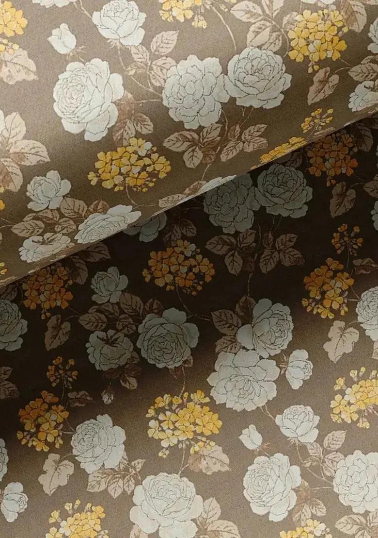 Light Brown Satin Floral Printed Fusion Set - Indya