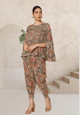 Multicolor Georgette Floral Printed Fusion Set